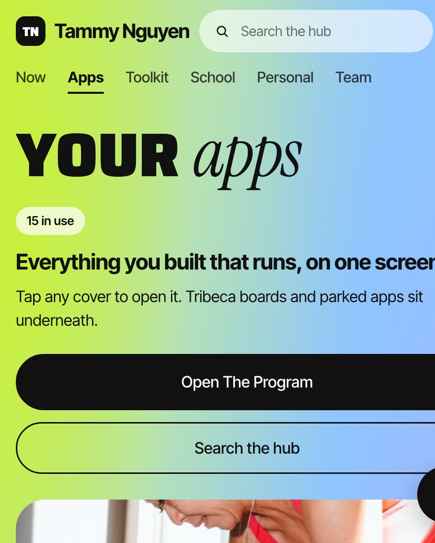 Mission Control, the apps view